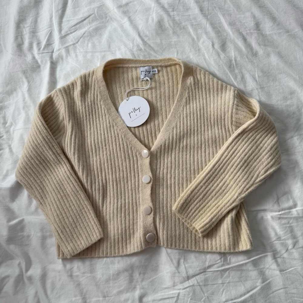 Princess Polly Cream Ribbed Cardigan